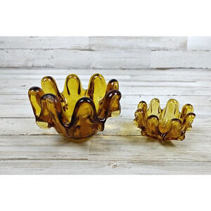 Vintage Amber Glass Nesting Finger Bowls Ashtrays Dishes Set Of 2 MCM
